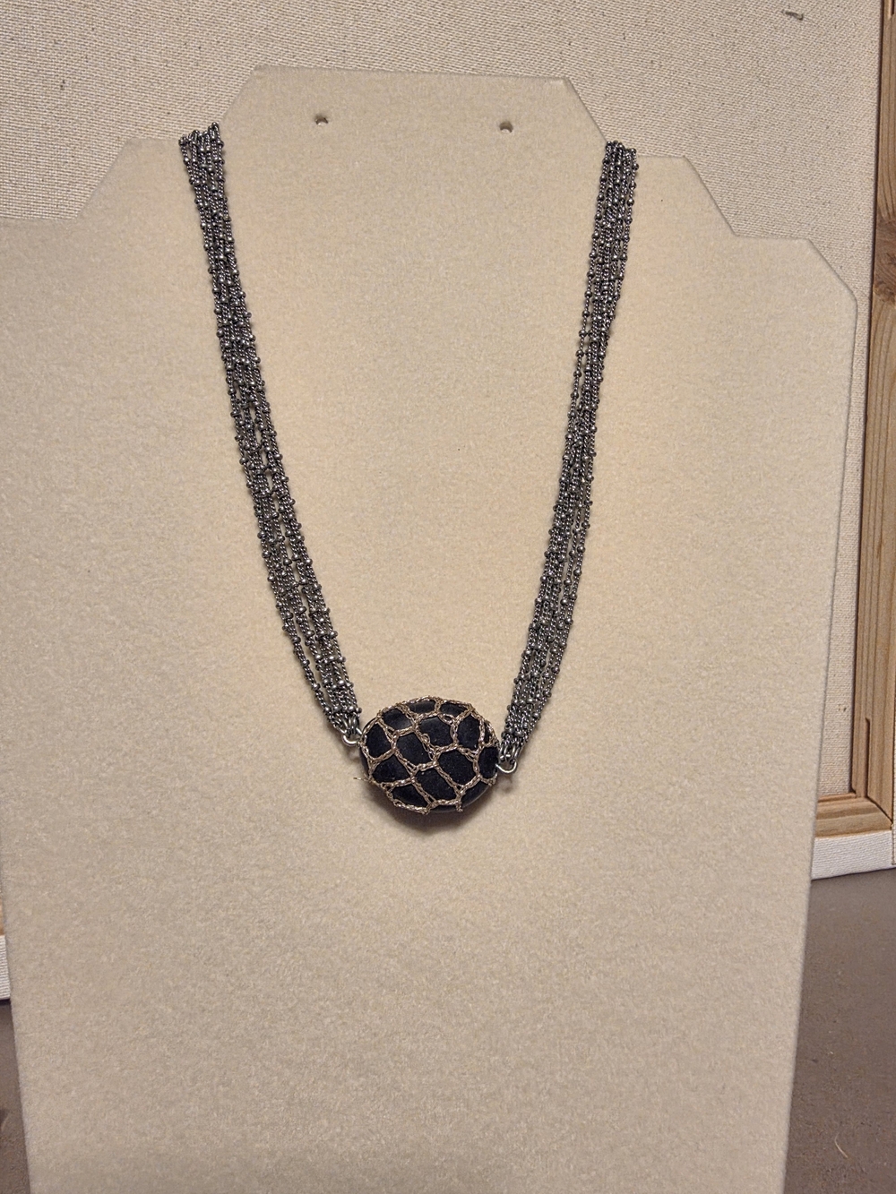Adia Kibur y2k layered beaded multi choker chain with wrapped wire stone silver